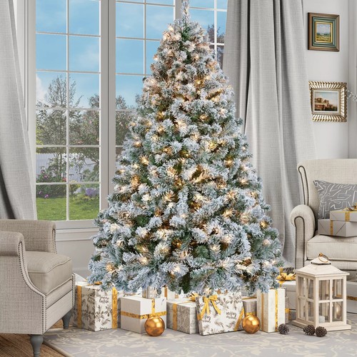 Snow flocked christmas tree - snow,